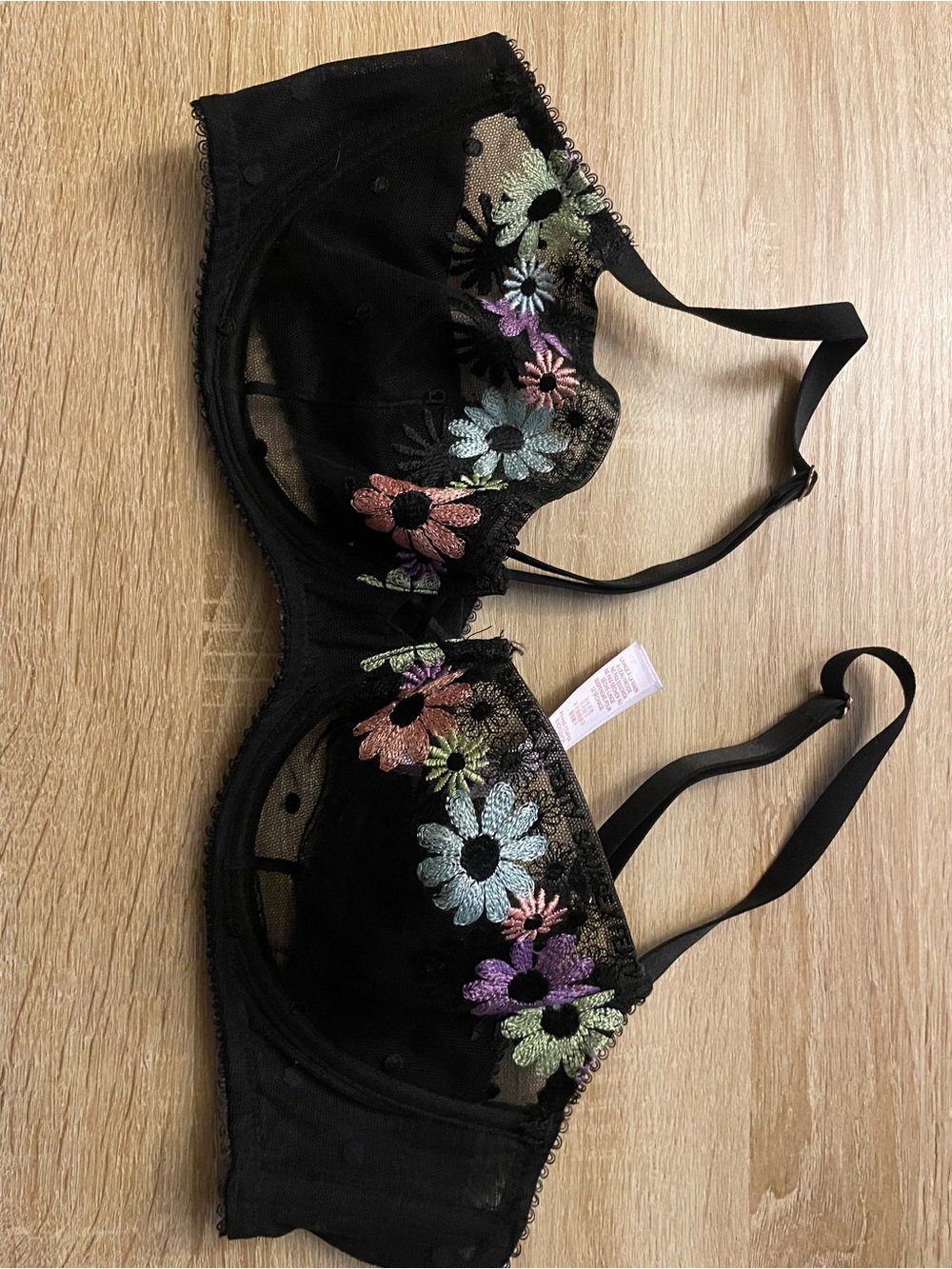 Fenty Sheer Black Embroidered Floral Underwire Bra